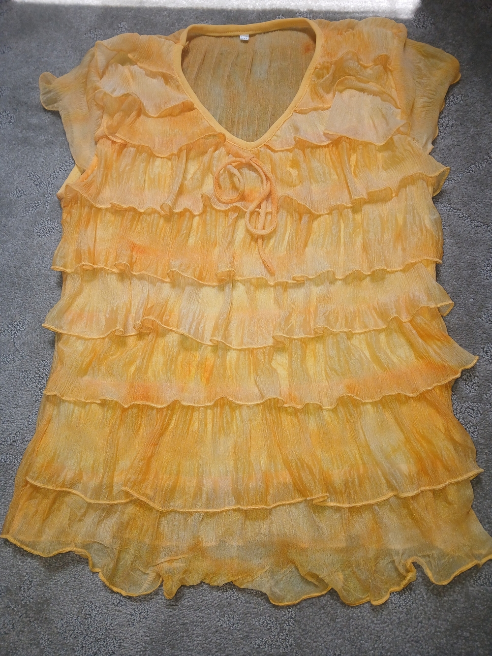 Women’s Yellow Ruffle V-Neck Top with Tie Detail